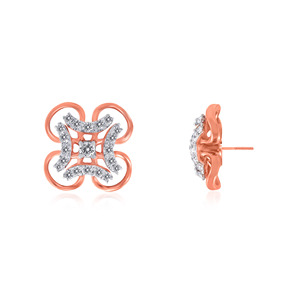 Boucles d'oreilles clous en or rose 14 carats avec diamants blancs de laboratoire taille brillant rond, bijoux classiques pour femme à porter au quotidien - Product Image 3