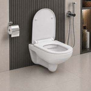 Inodoro de cerámica de una pieza suspendido en la pared con sifón en P, descarga ciclónica, taza sin borde, cierre lento, moderno, ecológico, para baño, villa, escuela - Product Image 2
