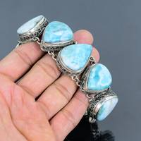 Bracelet de charme tennis réglable en argent sterling plaqué or 24 carats avec pierre précieuse Larimar, fait main, bijoux naturels de luxe