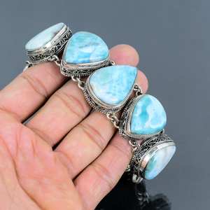 Larimar Gemstone Handmade 925 Sterling Silver Adjustable Bracelet Natural Jewelry Gift For Women - Product Image 3