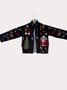 Chaqueta Bomber de Terciopelo Bordada a Mano para Navidad, Manga Larga, Cuello Alto, Chaqueta de Invierno Tejida para Adultos con Patrón de Personajes - Product Image 1