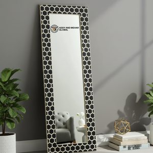 Espejo de Pared Cuadrado con Marco de MDF con Incrustaciones de Hueso Blanco y Negro, Estilo Art Deco, Ecológico, Elegante, Hecho a Mano, Regalo de Cumpleaños y Boda - Product Image 1