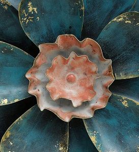 Décoration murale en métal bleu de luxe, sculpture florale 3D, art mural floral fait main, moderne, pour salon, chambre, bureau, décoration murale suspendue - Product Image 2