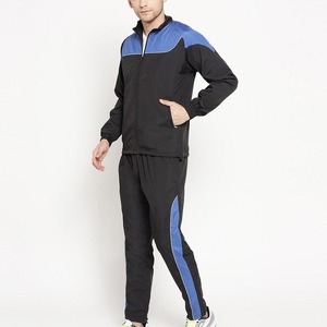 Conjunto Deportivo Personalizado para Hombre en Negro y Azul con Bloques de Color, Chaqueta con Cierre Completo y Pantalones de Poliéster y Algodón para Correr y Hacer Ejercicio - Product Image 4