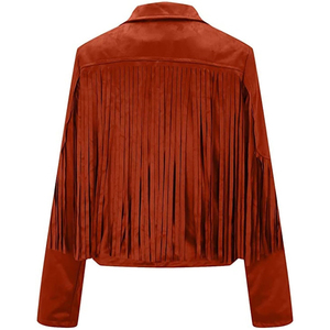 Custom Women's Brown Suede <b>Fringed</b> Motorcycle <b>Jacket</b> Turn-Down Collar Full Sleeve Short Length Solid Color Autumn Style - Product Image 6