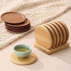 <b>Utility</b> Wooden Coasters Round Set Heat Resistant Drink Holder for Coffee Tea Mug Glass Anti Slip Table Protection Home Kitchen - Product Image 3