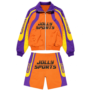 Women windbreaker short set premium GSM polyester orange <b>green</b> panel design custom printed logo Windbreaker Shorts Set - Product Image 5