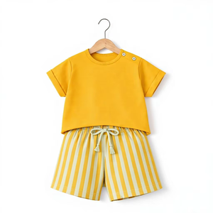 Ensemble T-shirt et short en coton biologique pour garçons, vêtements décontractés pour bébés garçons, doux et respirants, pour toutes les saisons, vêtements pour tout-petits, OEM, étiquette privée - Product Image 1