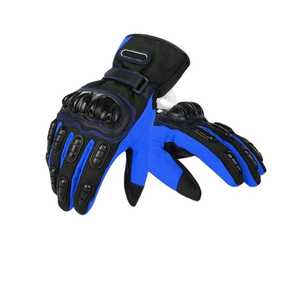 Guantes de Motocicleta Negros Lisos de Cuero Azul con Pantalla Táctil, Ecológicos, Térmicos, Deportivos, para Exteriores, para las Cuatro Estaciones, con Forro de Piel hasta la Muñeca - Product Image 2