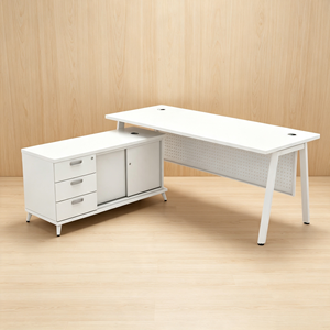 Modern White Melamine Executive <b>Desk</b> with Storage <b>Cabinet</b> Freestanding Office Furniture for Commercial Use by AY Office System - Product Image 5
