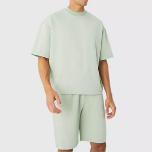 Conjuntos de Camisetas y Pantalones Cortos de Algodón de Alta Calidad para Hombre, Corte Cuadrado, Verano, Conjuntos Cortos de Punto Personalizados, Traje Deportivo Informal - Product Image 6