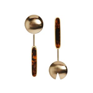 Juego de Cuchara y Tenedor para Ensalada de Acero Inoxidable Estilo Nórdico, Cubiertos Chapados en Oro con Mango de Acrílico Imitación Carey para Comer en Casa - Product Image 1