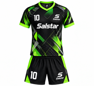 Maillot de football noir et vert, dernier imprimé géométrique, manches courtes, col rond, coupe athlétique pour homme, toutes saisons, logos de club sublimés - Product Image 1
