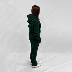 Ensemble de survêtement personnalisé pour femme, vert forêt, en molleton de coton, style décontracté, streetwear, sportswear, deux pièces, OEM - Product Image 4