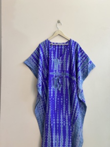 Lot Of Vintage Silk Tie-Dye <b>Kaftan</b> <b>Maxi</b> Casual Dresses in Printed Crepe Silk - Product Image 2
