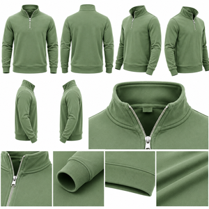 Pull en maille zippé vert olive pour homme, coupe classique, col montant, manches longues, couleur unie, respirant, idéal pour l'hiver - Product Image 4
