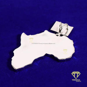 Designer Africa <b>Map</b> Pendant Necklace in 925 Sterling Silver with Hand Set Moissanite Diamonds Streetwear Jewelry - Product Image 4