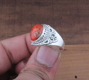 Bague de mariage pour femme en argent sterling avec sertissage de pierres orange et turquoise, design personnalisé, bijoux de mode - Product Image 4