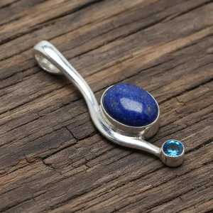 Bague de fiançailles et de mariage minimaliste en argent sterling 925 avec pierre précieuse ovale en lapis-lazuli naturel et quartz bleu pour femme, vente en gros - Product Image 5