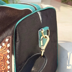 กระเป๋าดัฟเฟิลกระเป๋าเดินทางหนังวัวพร้อมอุปกรณ์สำหรับเดินทางกระเป๋าหนังวัวพร้อมกิ๊บติดผมสีเทอร์ควอยซ์ - Product Image 5