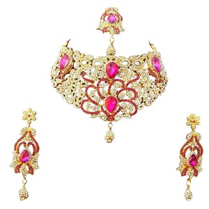 Gold Plated Bridal Jewellery Set | Cubic Zirconia <b>Wedding</b> Necklace Set | Luxury Indian Pakistani Bridal <b>Accessories</b> - Product Image 2