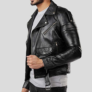 Blouson de motard personnalisé pour homme en cuir véritable noir, coupe ajustée, avec ceinture, en peau de mouton souple, style streetwear - Product Image 3