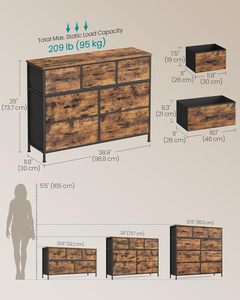 ตู้ลิ้นชักผ้า 7 ช่อง สีน้ำตาลสไตล์รัสติก สำหรับห้องนอนและห้องนั่งเล่น ทนทานและอเนกประสงค์ - Product Image 2