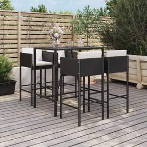 Conjunto de Bar de Jardín de Ratán PE Negro con Reposapiés Estándar, Colección de Muebles Duraderos para Exteriores - Product Image 1