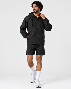 Ensemble coupe-vent léger à capuche pour hommes, veste noire zippée et short assorti, ensemble de vêtements de sport d'extérieur en 2 pièces, ensemble haut de gamme pour hommes - Product Image 6