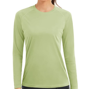 Camiseta de mujer con cuello personalizado, manga larga, poliéster y spandex, producto transpirable, camiseta clásica para mujer con calidad económica. - Product Image 1