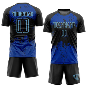 Ensemble de maillot de football personnalisé noir et violet, impression sublimée, manches courtes, col rond, évacuation de l'humidité, 100% polyester, ensemble pour homme - Product Image 3