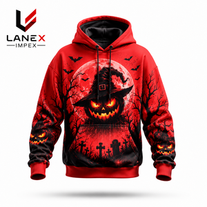 Sudadera con Capucha Personalizada 3D de Calabaza Roja de Halloween, Sudadera con Capucha Unisex Sublimada, Sudadera con Capucha de Poliéster de Estilo Gótico y Horror - Product Image 2