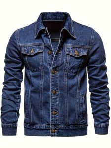 High Quality Men's Casual <b>Denim</b> <b>Jacket</b> Solid Color Cotton Trendy Loose Design Plus Size Four Seasons Fashionable Clothing - Product Image 1