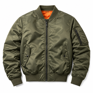 WARPRO INDUSTRY Men's Navy Blue Letterman Jacket Solid <b>Covered</b> <b>Button</b> Closure Casual Winter Knitted Polyester/Cotton Breathable - Product Image 1