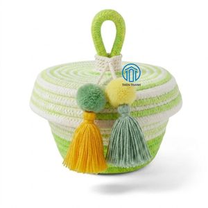 Sustainable Cotton Eid <b>Gift</b> Basket Collection With Tassel Lid Handmade <b>Ramadan</b> Decor Wholesale OEM Factory - Product Image 3
