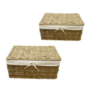 Wicker SEAGRASS STORAGE <b>BASKET</b> with Lid Woven <b>Gift</b> Box for Packaging and Storage - Product Image 1