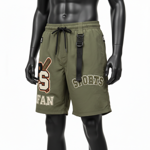 Short de bain pour homme en polyester Taslon vert olive de qualité supérieure 150 GSM à séchage rapide avec logo brodé en chenille personnalisé - Product Image 4