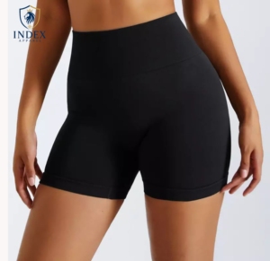 Shorts Deportivos de Cintura Alta para Yoga, Color Sólido, Tejido de Punto, Spandex, Poliéster, Transpirables, Cintura Elástica, Shorts para Mujer, Marca INDEX APPAREL - Product Image 1