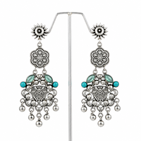 Boucles d'oreilles pendantes en laiton oxydé, finition argent antique, forme poire, pour femmes, vente en gros |   Bijoux de mariage ethniques indiens faits à la main, style bohème