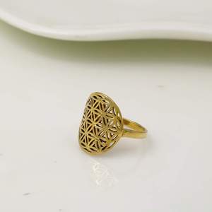 Geometric Pattern <b>24K</b> <b>Gold</b> Plated Brass Cocktail <b>Ring</b> Unisex Bohemia Style Daily Wear Jewelry - Product Image 1