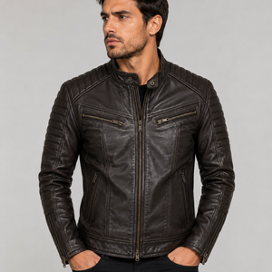 Veste de motard en cuir véritable de qualité supérieure, marron vintage 2025, 100% cuir de vache, coupe slim, pour homme, taille XL, légère, pour l'hiver - Product Image 1