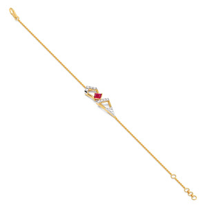 Geometric <b>Red</b> Stone Diamond <b>Bracelet</b> with Yellow Gold Chain and Arrow Frame Center Design - Product Image 4