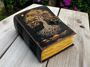 Herb Heritage Grand Grimoire en Cuir de 400 Pages, Journal, Impression Style Van Gogh, Arbre de Vie, Multicolore, Livre de Sortilèges Vierge, Ombres - Product Image 5