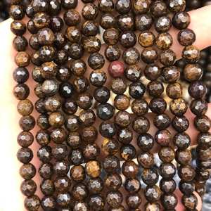 Cuentas facetadas de bronzita al por mayor, cuentas redondas de piedras preciosas naturales en hebra para la fabricación de joyas y manualidades DIY. - Product Image 3