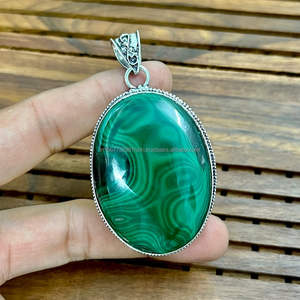 Pendentif malachite en argent sterling 925 fait à la main plaqué or bijoux de déclaration cadeau de pierres précieuses pour elle - Product Image 3