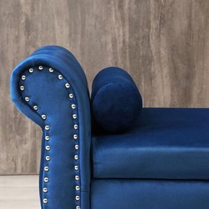 Panca contenitore rettangolare in velluto Aijia da 160 cm, pouf multifunzionale con gambe in legno massello, trapuntata con bottoni e finiture a chiodo - Product Image 4