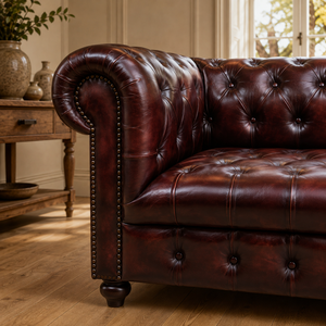 Sofá Chesterfield Convertible Moderno y Tradicional de 2 Plazas, Tapizado en Cuero Genuino, Patas de Madera, Compacto para Sala de Estar - Product Image 6