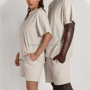 Ensemble T-shirt et short décontracté pour homme en coton de haute qualité, coupe ample, noir uni, vente en gros - Product Image 5