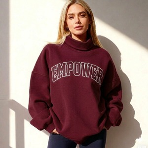 Women Oversized Turtleneck Sweatshirt Flourish Letter Print Drop Shoulder Knitted Cotton 100% Autumn Casual Streetwear Style - Product Image 4