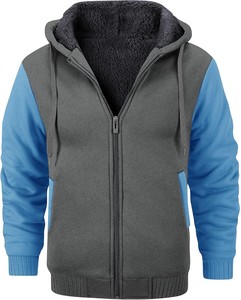 Sudadera con Capucha para Hombre, Color Gris Azulado, Corte Regular, Forro Polar, Cierre de Cremallera, Estilo Casual, Ropa de Invierno, Diseño Tejido de Color Sólido, ODM OEM - Product Image 1